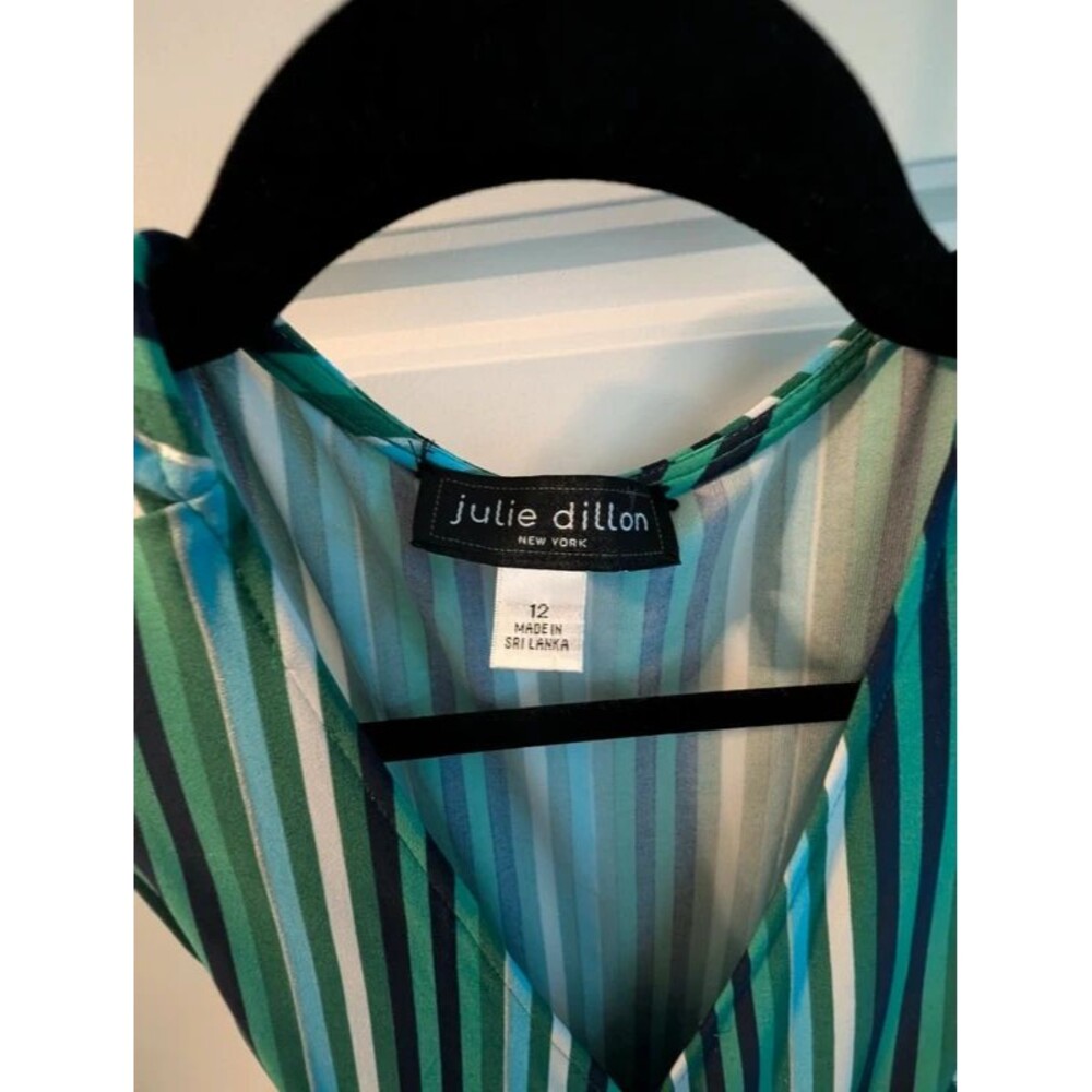 Julie Dillon Sleeveless Striped Faux Wrap Dress Size 12 - Picture 4 of 4